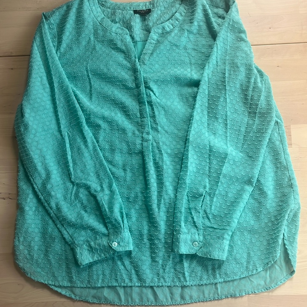 Talbots Extra Large (XLP) Petite Green Dotted Blouse